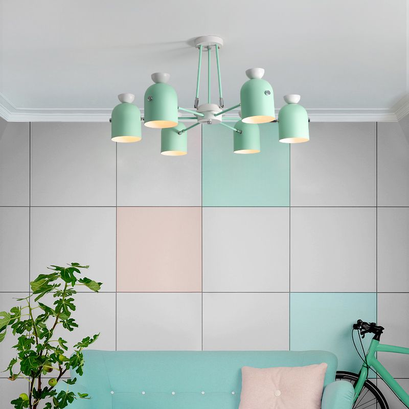 Macaron Loft Cup Pendant Light Metallic 3/6 Heads Chandelier in Candy Color for Living Room