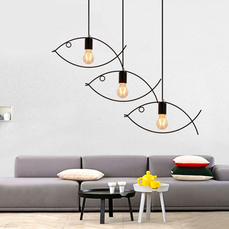 Fish Metal Cipcant Lighting Freeture Sala da pranzo in stile loft Luce a soffitto in nero