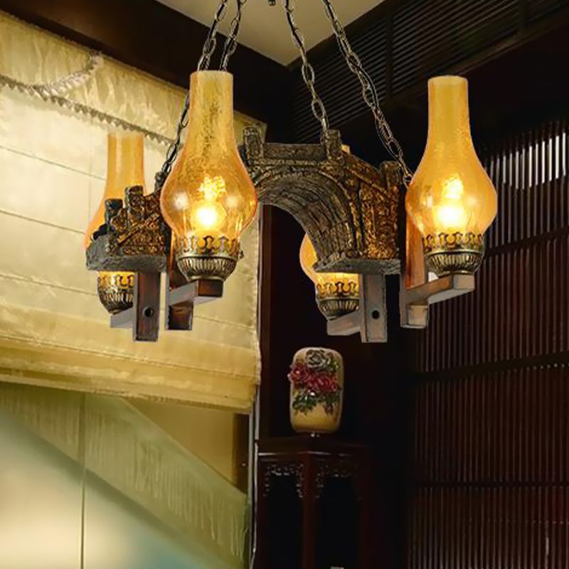 Vaso cucina lampadario a sospensione Light Vintage Amber Crackle Glass 4 Luci Bronzo Drop Drop Lampada