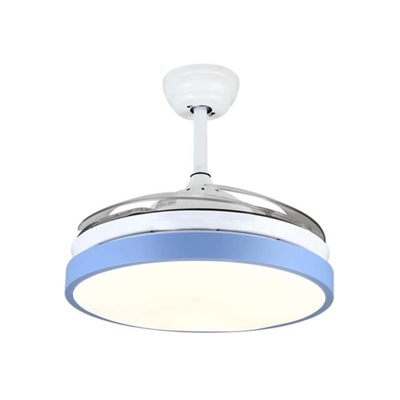 Circular Acrylic Semi Flush Ceiling Lamp Modern Pink/Blue/Yellow 42.5" W LED Hanging Pendant Fan Light for Bedroom with 4 Clear Blades