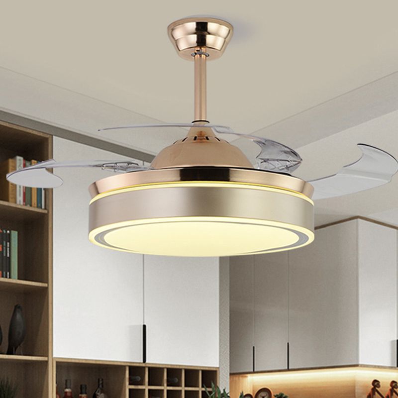 Acryl Round 4 Blades Hangdoekventilator Verlampte Moderne LED Semi Flush voor slaapkamer, 20 "breed