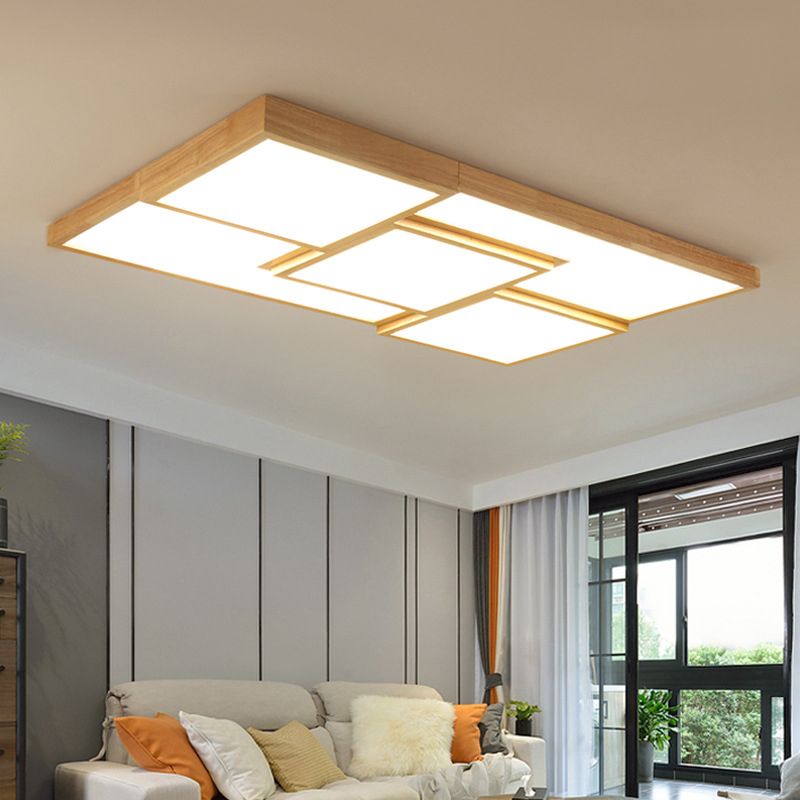 5-Lights Modern Style Flush Mount Wood Ceiling Light for Living Room