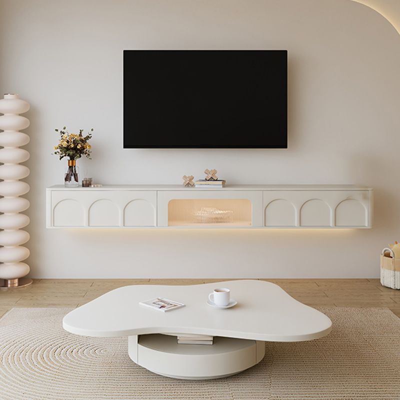 Contemporary TV Console White Floating Faux Wood Media Console with Drawers