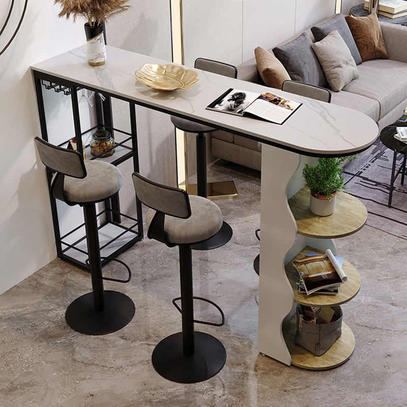 Stone Bar Dining Table Modern Bar Table with Double Pedestal for Kitchen