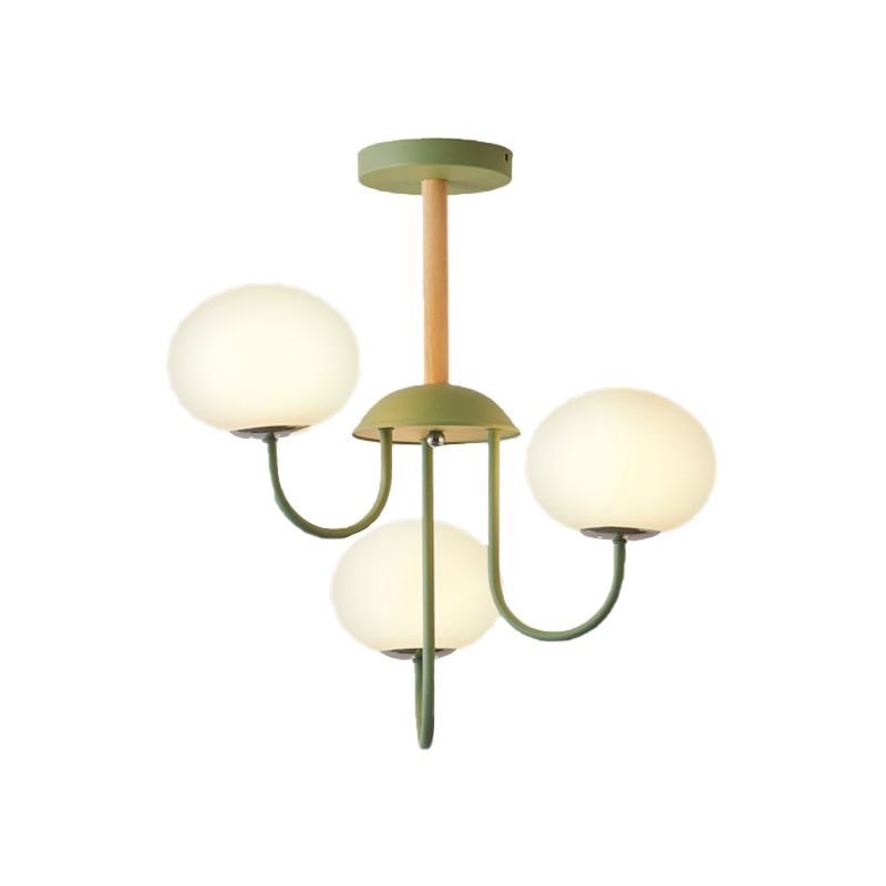 3/5 Lights Living Room Hanging Lamp with Pearl Glass Shade Nordic Gray/Green Semi Mount Lighting, Up/Down