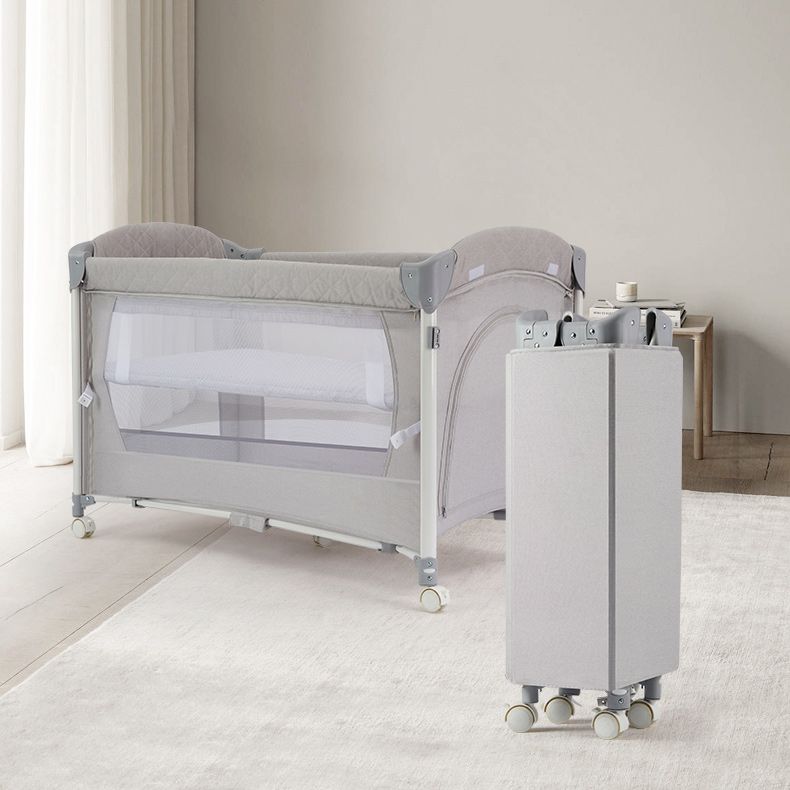 Folding Baby Crib Convertible Nursery Bed with Mattress and Guardrail