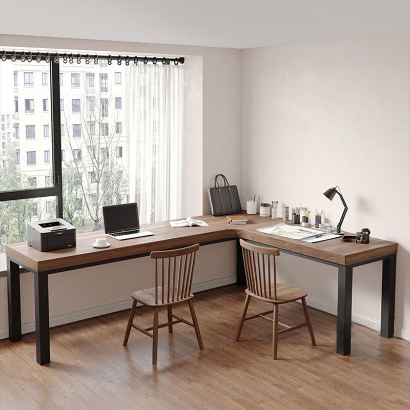 Modern L-Shape Office Desk Natural Solid Wood Writing Desk for Home