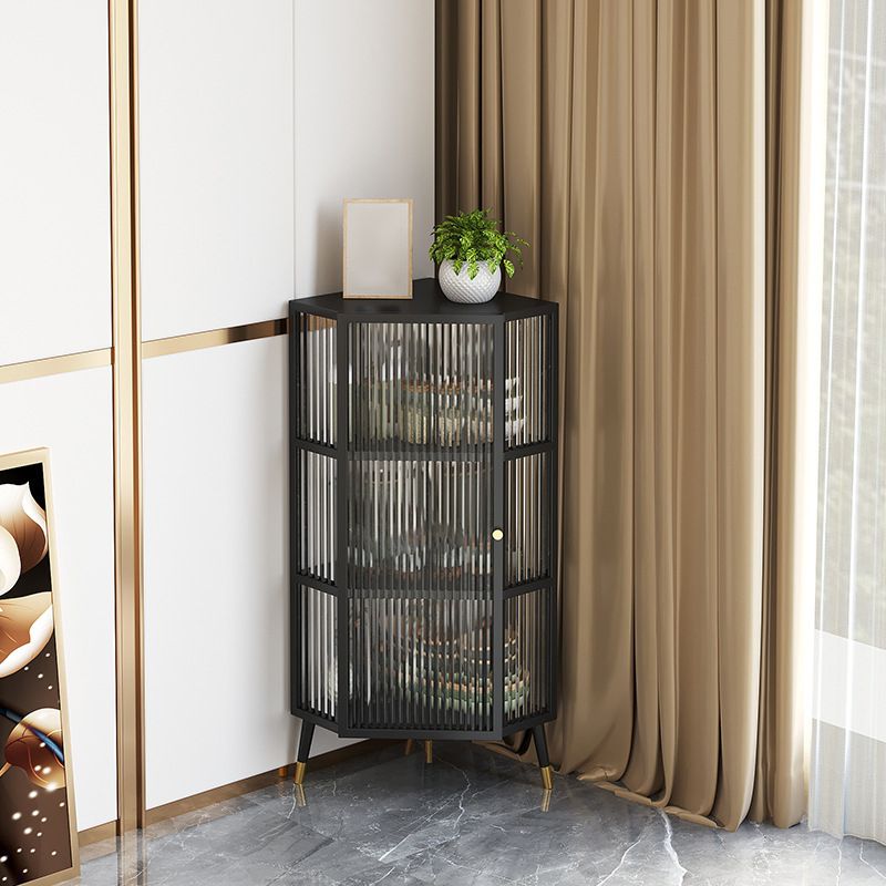 Industrial Corner Unit Curio Cabinet Metal Glass Doors Display Cabinet for Bedroom