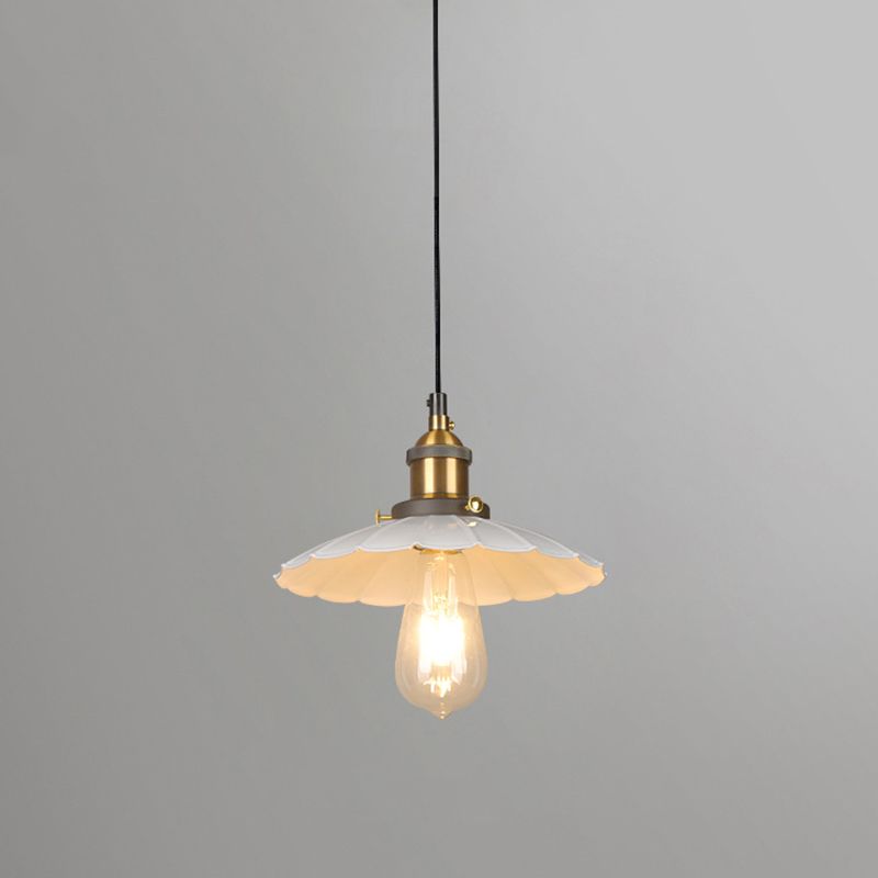 White Single Ceiling Light Industrial Metallic Scalloped Umbrella Hanging Pendant Light