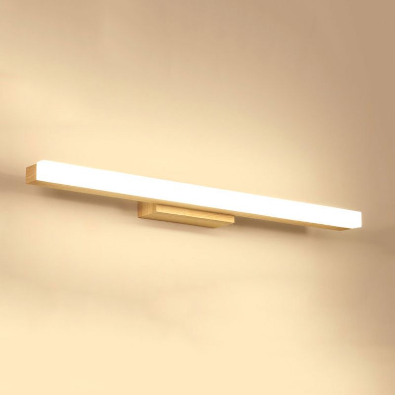 Nordic Style Wooden Vanity Light Rectangle Vanity Lamp with Acrylic Shade for Bedroom