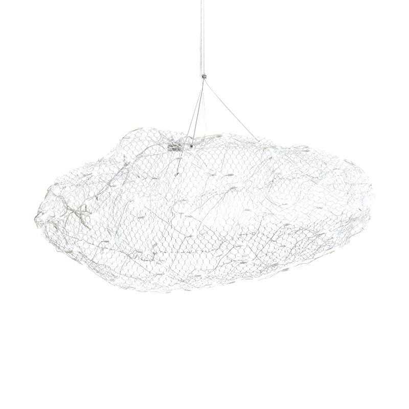 12"/16" W Cloud Shaped Chandelier Light with Mesh Screen Modernist Metal LED Chrome Hanging Lamp, Warm/White Light