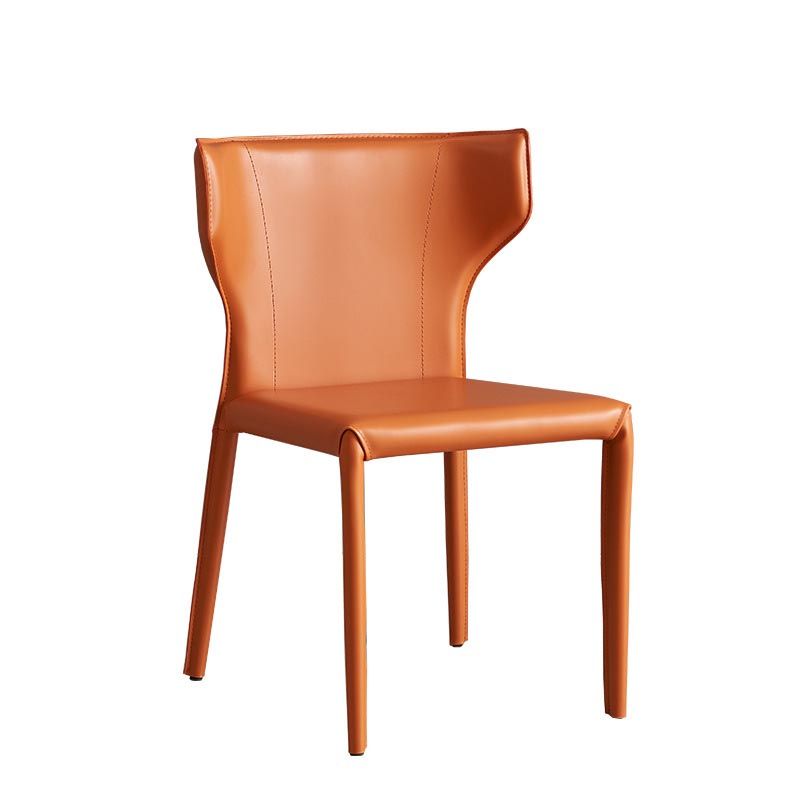 Contemporary Leather Dining Chair Wingback Side Chair in Matte Finish with Steel Legs