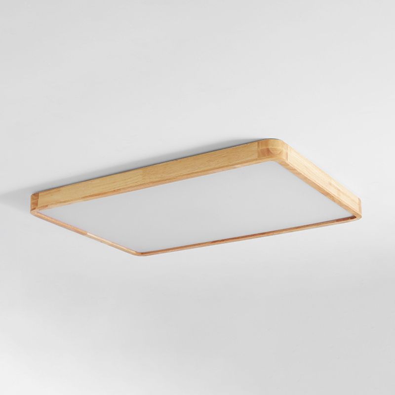 Minimalism Square Flush Mount Light Wood LED Ceiling Light for Bedroom