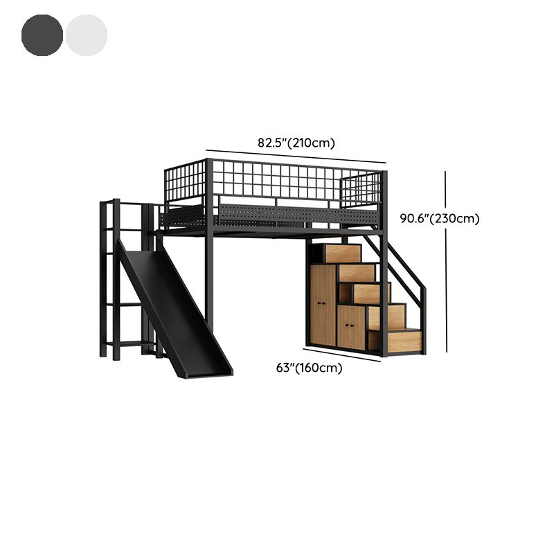 Industrial Style Black / White Loft Bed Iron Kid Bed with Guardrails