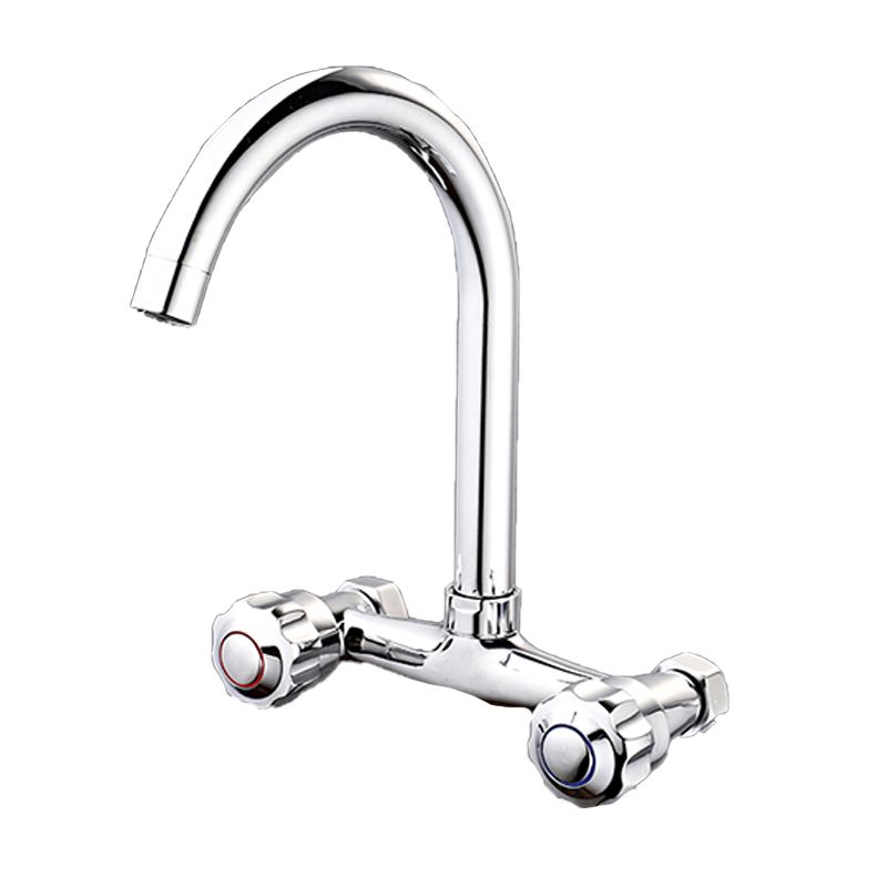 Wall Mounted Two Handles Kitchen Faucet Bronze Faucet in Chrome