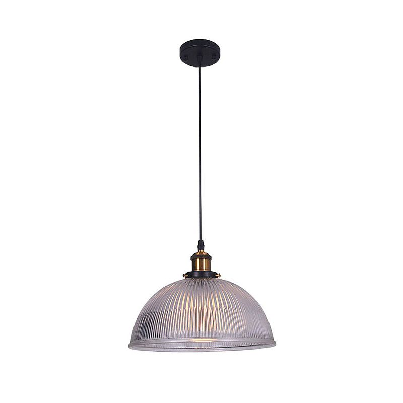 Single Ceiling Light Industrial Dome Clear Ribbed Glass Hanging Pendant Light for Restaurant