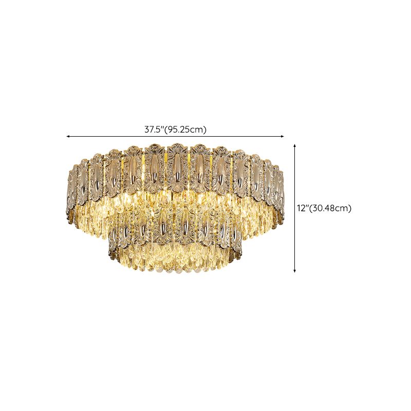 Iron and Crystal Drum Ceiling Flush in Gold Contemporary Flush Mount