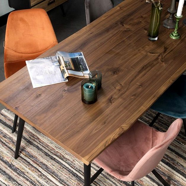 Minimalistische vaste houten rechthoekige vorm eettafel bruine keuken eettafel met 4 potenbasis