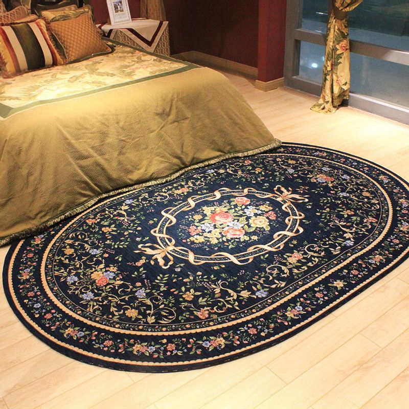 Alfombra de alfombra estampada de flores ovales alfombra resistente a la alfombra vintage de alfombra vintage para dormitorio de adultos