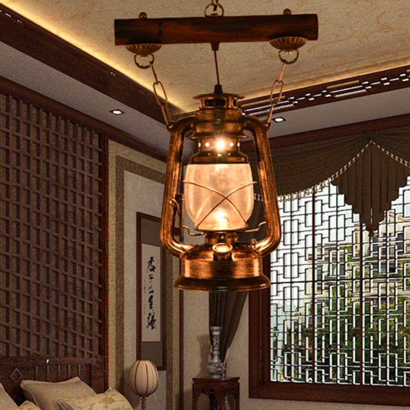 1 Light Ceiling Pendant Light Vintage Kerosene Antique Bronze Clear Glass Hanging Lamp for Coffee Shop