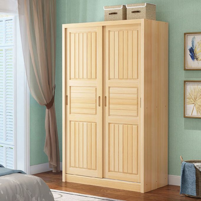 Light Wood Kids Closet Manufactured Wood Youth Armoire with Sliding Door