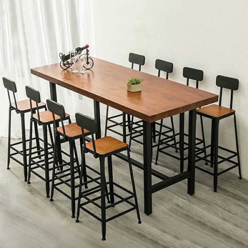 Industrial Metal Frame Pub Table Brown Pine Wood Top Bar Table