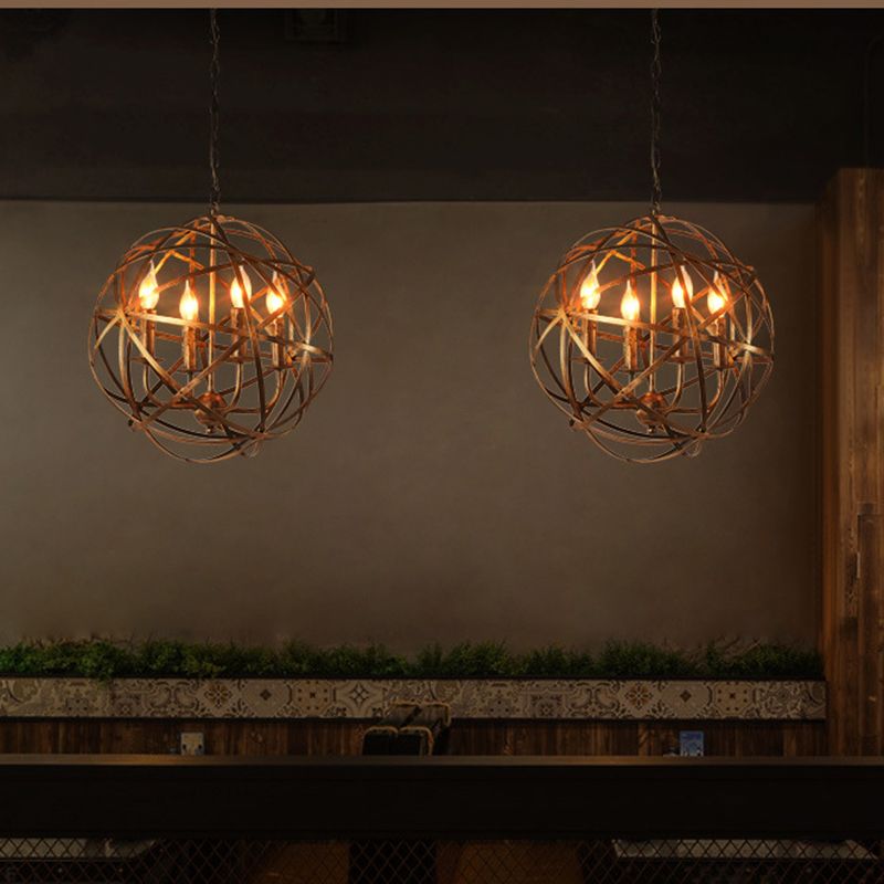 4 Lights Metal Pendant Ceiling Fixture Lamp Rustic with Globe Foyer and Hall Chandelier Lighting