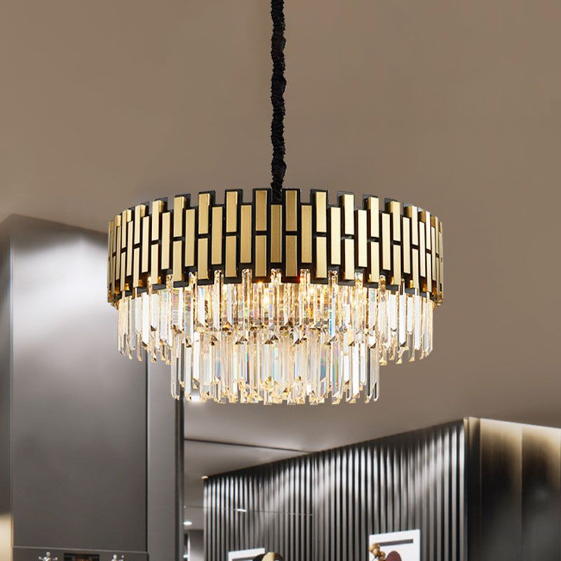 Crystal Gold Chandelier Lighting Layered 8 Lights Contemporary Hanging Light Fixture for Kitchen