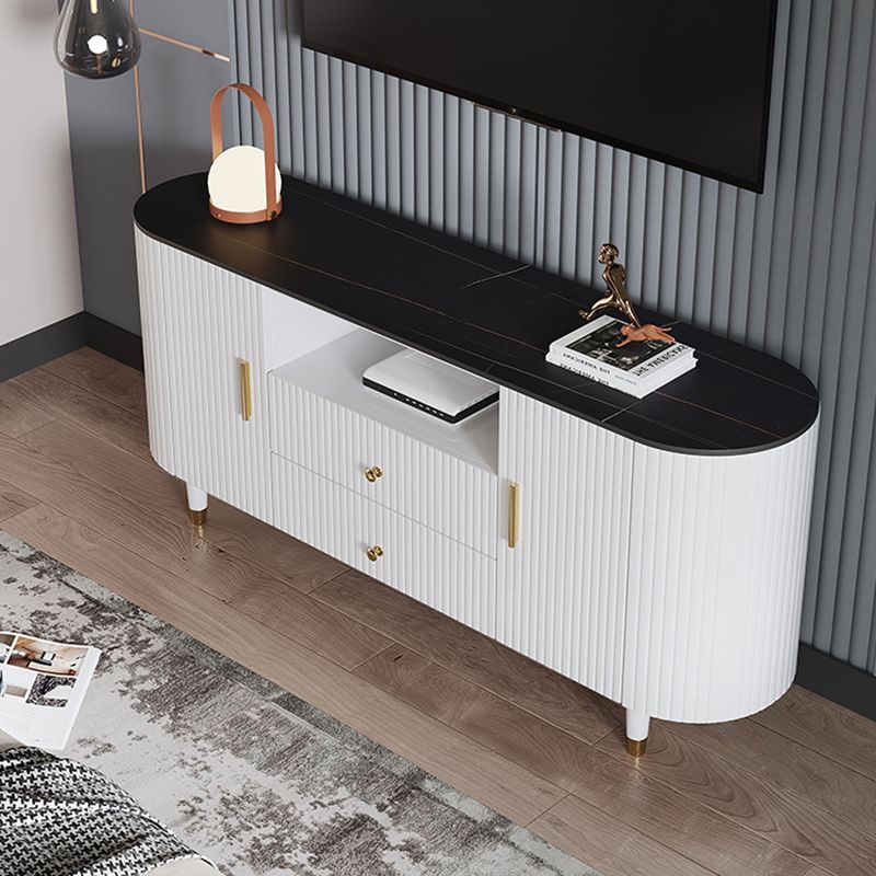 Black and White TV Stand Glam Style Stone TV Cabinet with Doors and Drawers