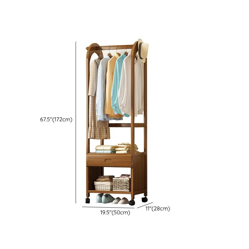 Wooden Coat Hanger Modern Style Minimalist Household Floor-standing Coat Rack with Pulley