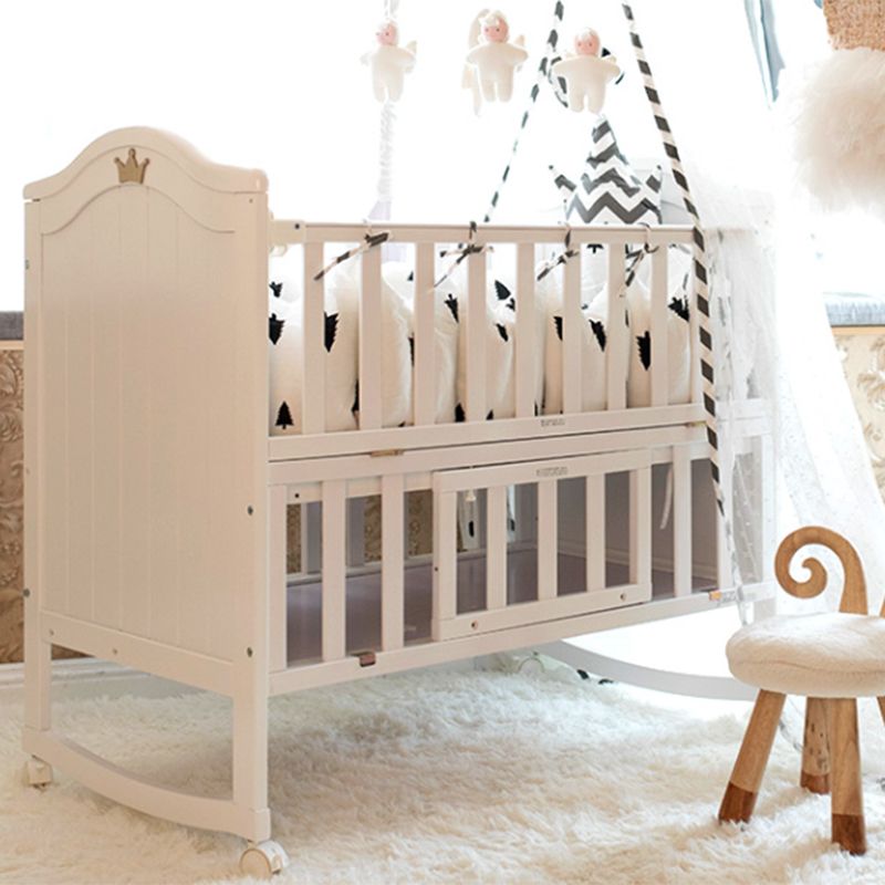 Scandinavian Crib with Storage with Casters/Wheels Wood Nursery Crib