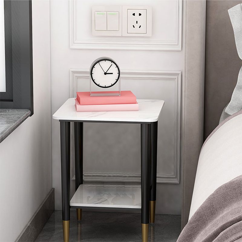 Contemporary Accent Table Nightstand Antique Finish Nightstand with 2 Shelves