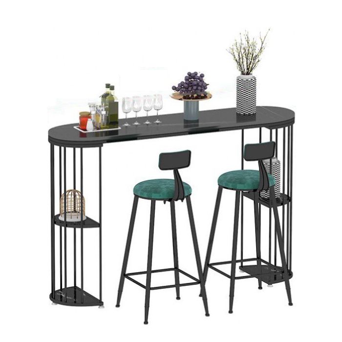 Glam Style Bar Table Oval Stone Top Pub Table with Cabinet for Dining Room