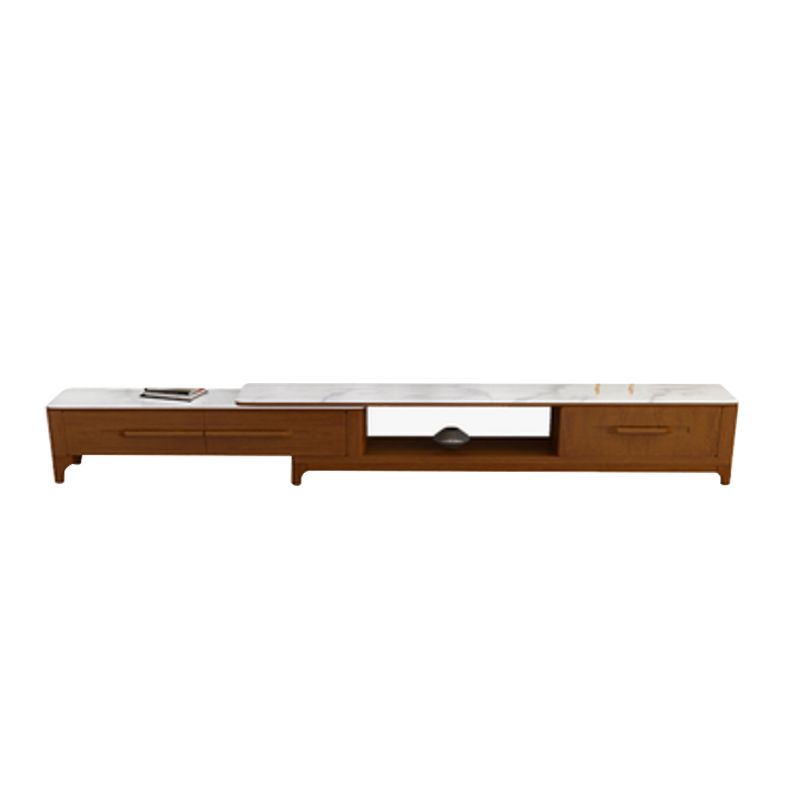 2 Drawers TV Console Modern Stone Media Console with Splayed Wooden Legs