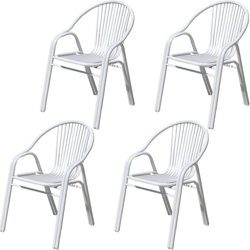 White Stacking Dining Side Chair Aluminum Outdoor Bistro Chairs with Arm