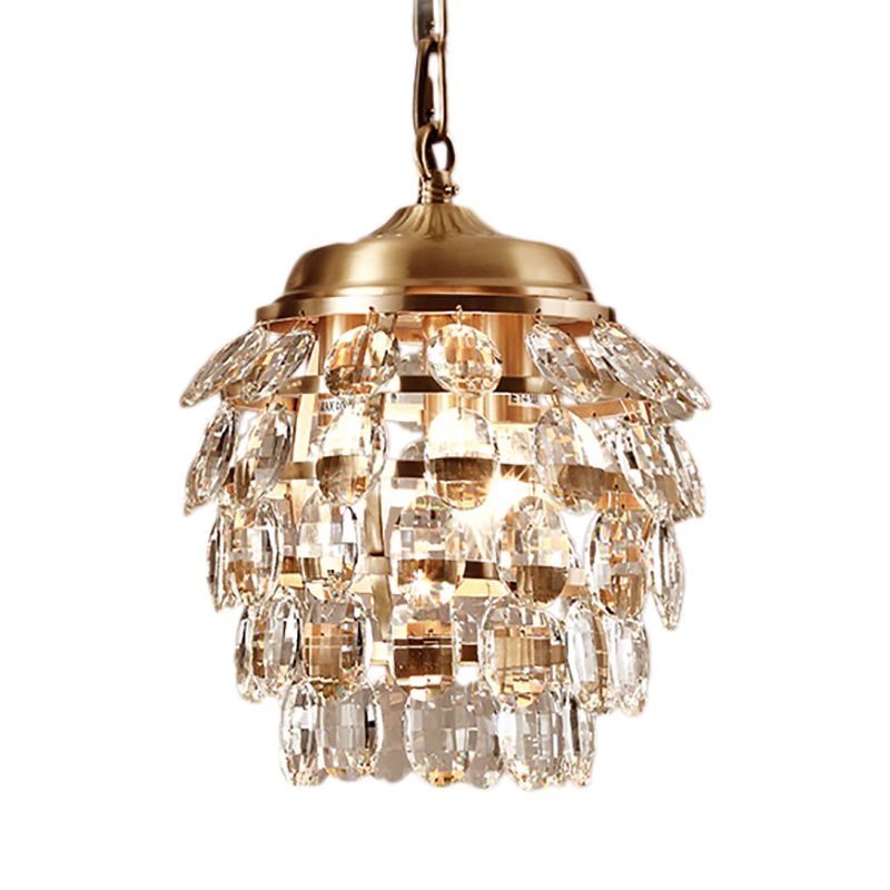 Postmodern 5 Tiers Faceted Clear Glass Chandelier Lamp 3 Lights Suspension Light in Gold