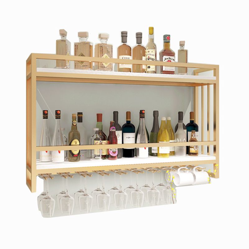 Modern Wall Mounted Wine Racks Metal Wine Jail With Glass Holder & Storage Shelf