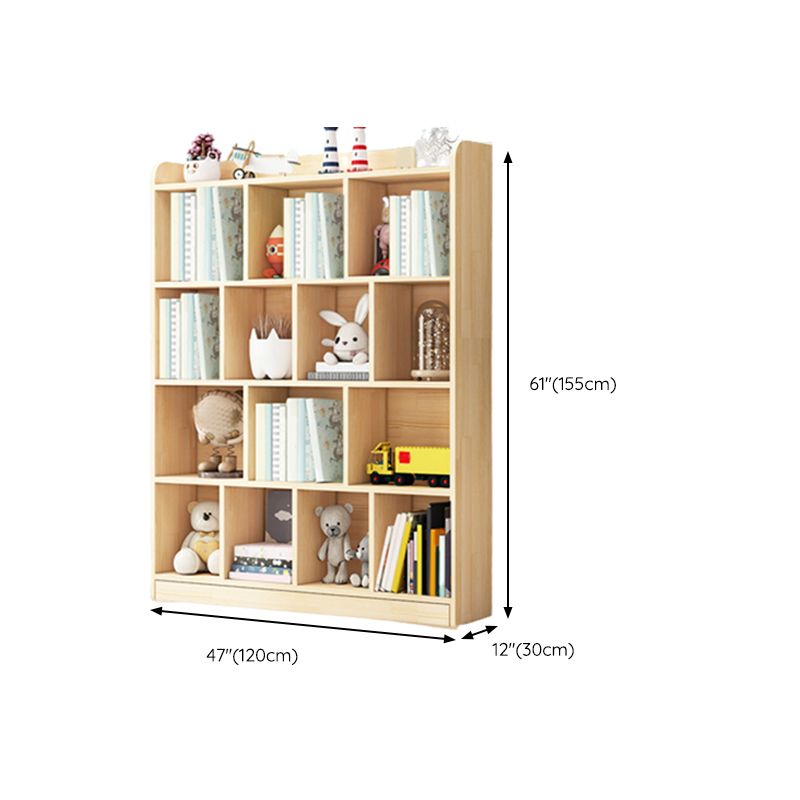 Contemporary Closed Back Book Shelf Wood Cubby Storage Bookcase in Pine