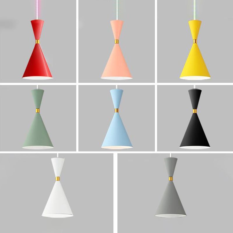 Macaron Style Hanging Light Fixture 1-Light Pendant Lamp with Metal Shade for Bedroom