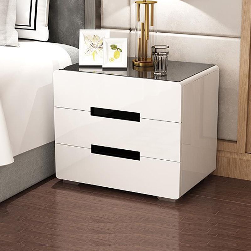 Metal Base Cabinet with 2 Drawers White/black Table Top Nightstand