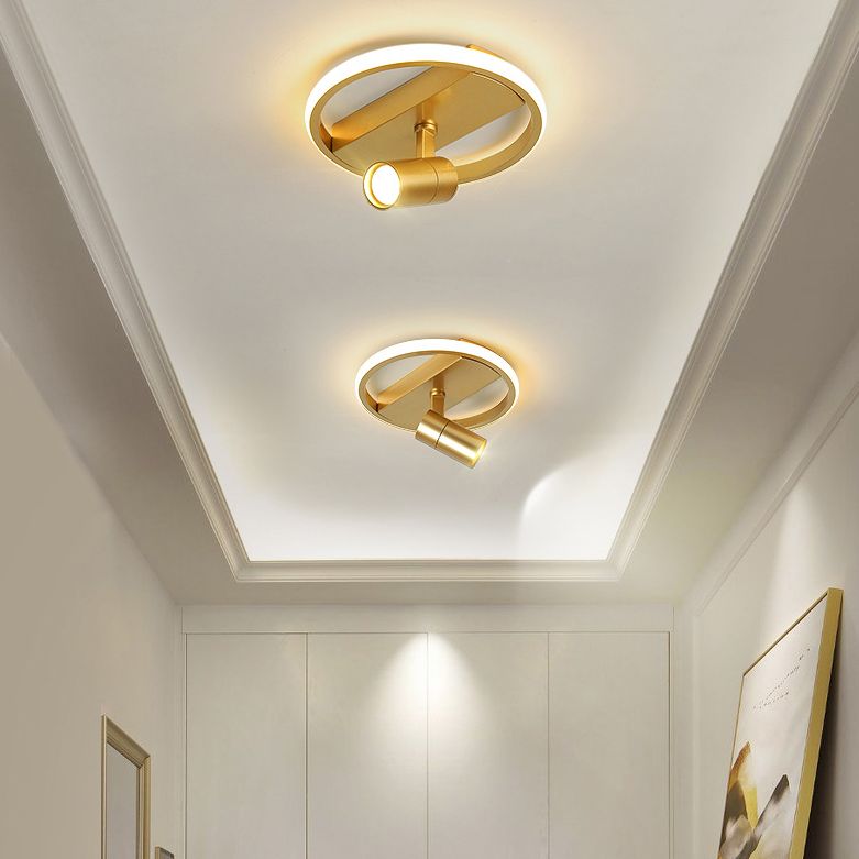 Gold 1-Light LED Semi Flush Ceiling Fixture in Modern Minimalist Style Acrylic Indoor Flush Mount