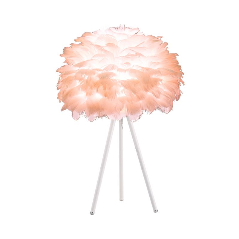 Bloom Nightstand Lamp Nordic Feather Single White/Pink Table Light with White/Gold Tripod for Bedroom