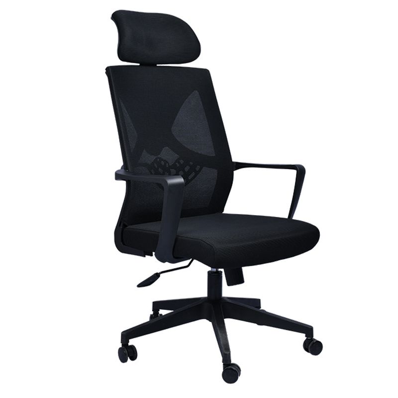 Contemporary Arm Chair Fixed Arms Plastic Lumbar Support Black Office Chair