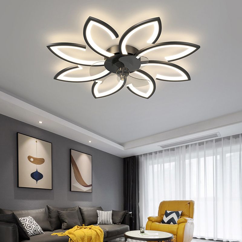 Nordic Style Iron Ceiling Fan Lamp Acrylic Shade LED Ceiling Fan Light for Bedroom