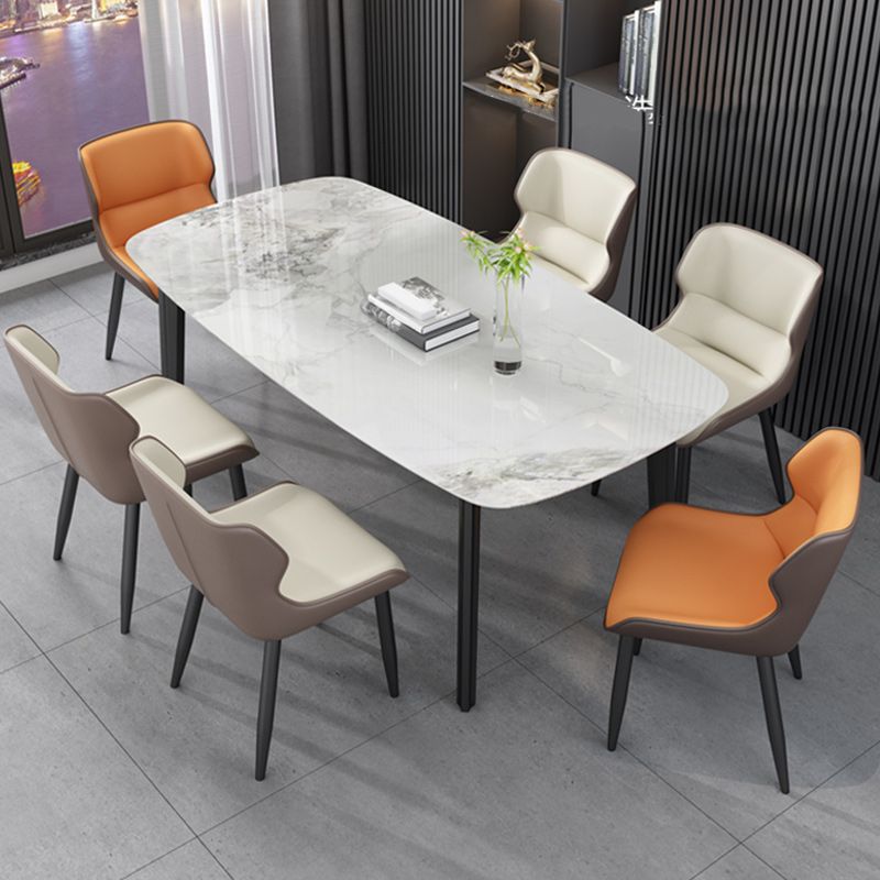 Modern Style Faux Leather Dining Chairs Metal Armless Dining Chair