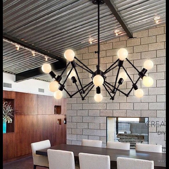 Industrial Exposed Chandelier Light Fixture Metal Pendant Light Fixture in Black