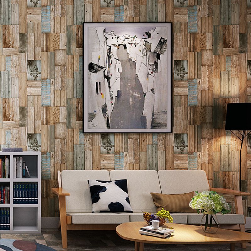 Brown Shiplap Wallpaper Roll Stain Resistant Industrial Living Room Wall Decoration