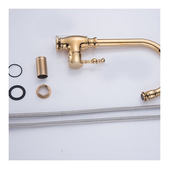 Traditional Bar Faucet 1-Handle with Supply Lines Kitchen Faucet in Gold