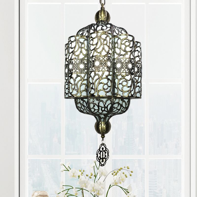 Black Lantern Ceiling Lamp Art Deco Metal 1 Head Restaurant Pendant Lighting Fixture