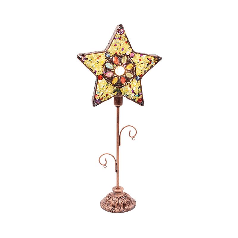 Acrylic Beaded Bell/Star/Cone Night Light Moroccan 1 Light Bedroom Table Lighting with Open Top in Copper